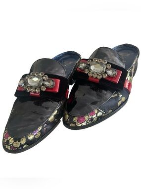Valentina Rangoni Crystal Brocade Patent Leather Mule Flats 7.5